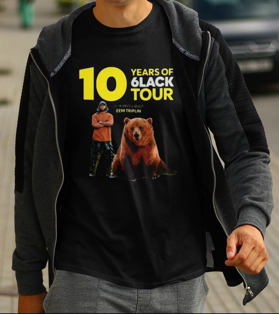 10 Years Of 6lack Tour Eem Triplin Brown Bear T-Shirt