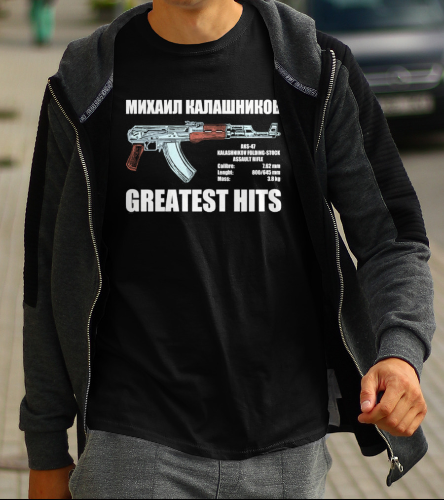 Mikhail Kalashnikov AK 47 Greatest Hits Weapons Specifications T-Shirt