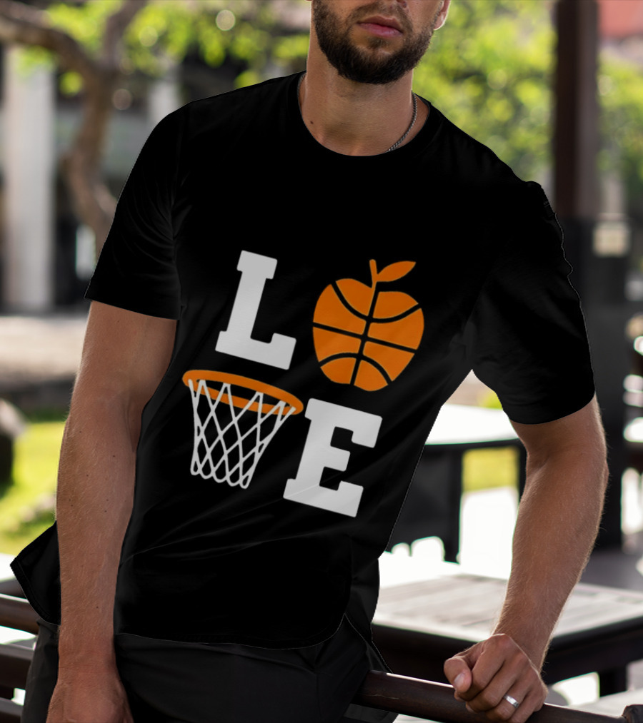Love Apple Basketball Net Coach Teacher Player School Court Gameday T-Shirt