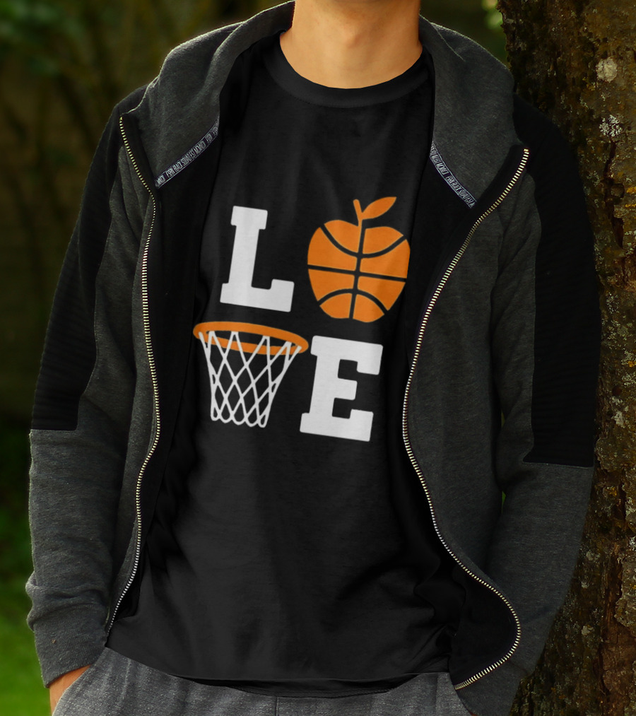 Love Apple Basketball Net Coach Teacher Player School Court Gameday T-Shirt