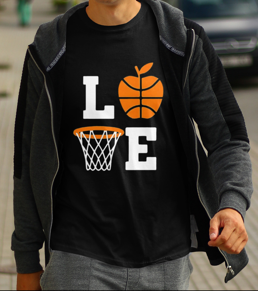 Love Apple Basketball Net Coach Teacher Player School Court Gameday T-Shirt