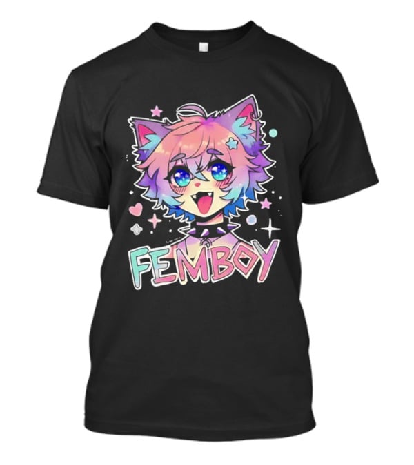 Femboy Catboy Nekomimi Anime Kawaii Pastel Sparkling Spiked Collar T-Shirt