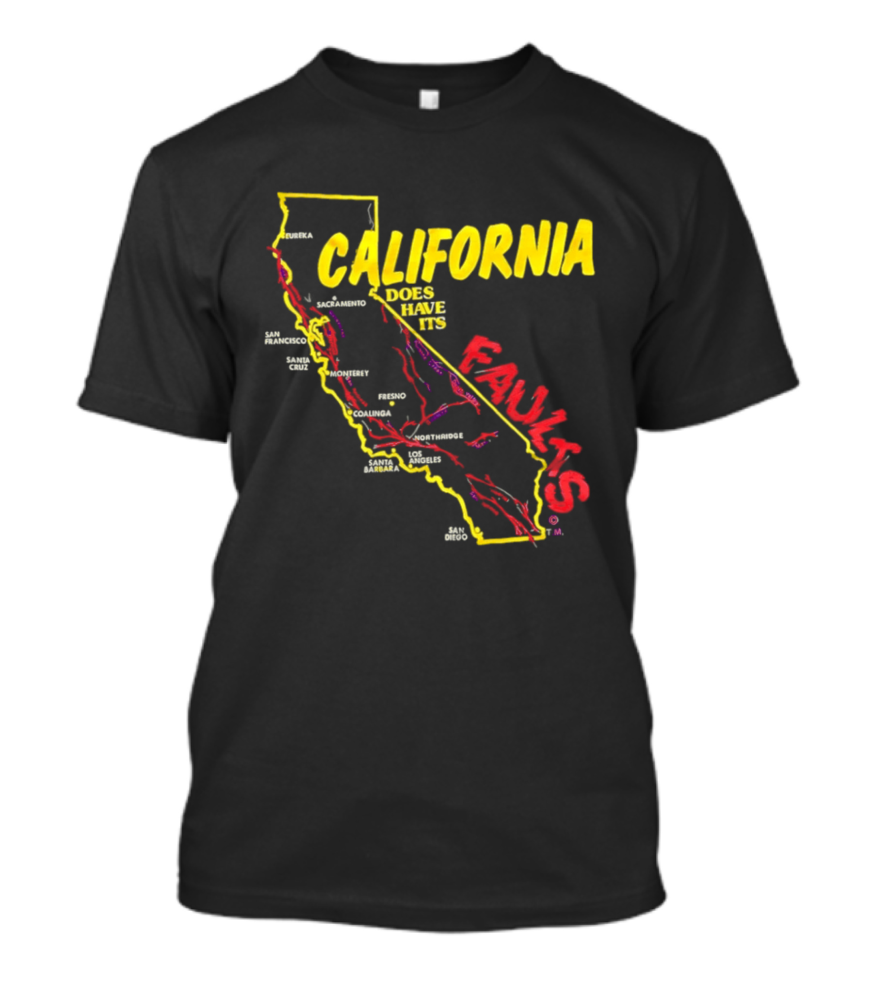 California State Map Geological Fault Lines San Francisco Los Angeles Faults T-Shirt