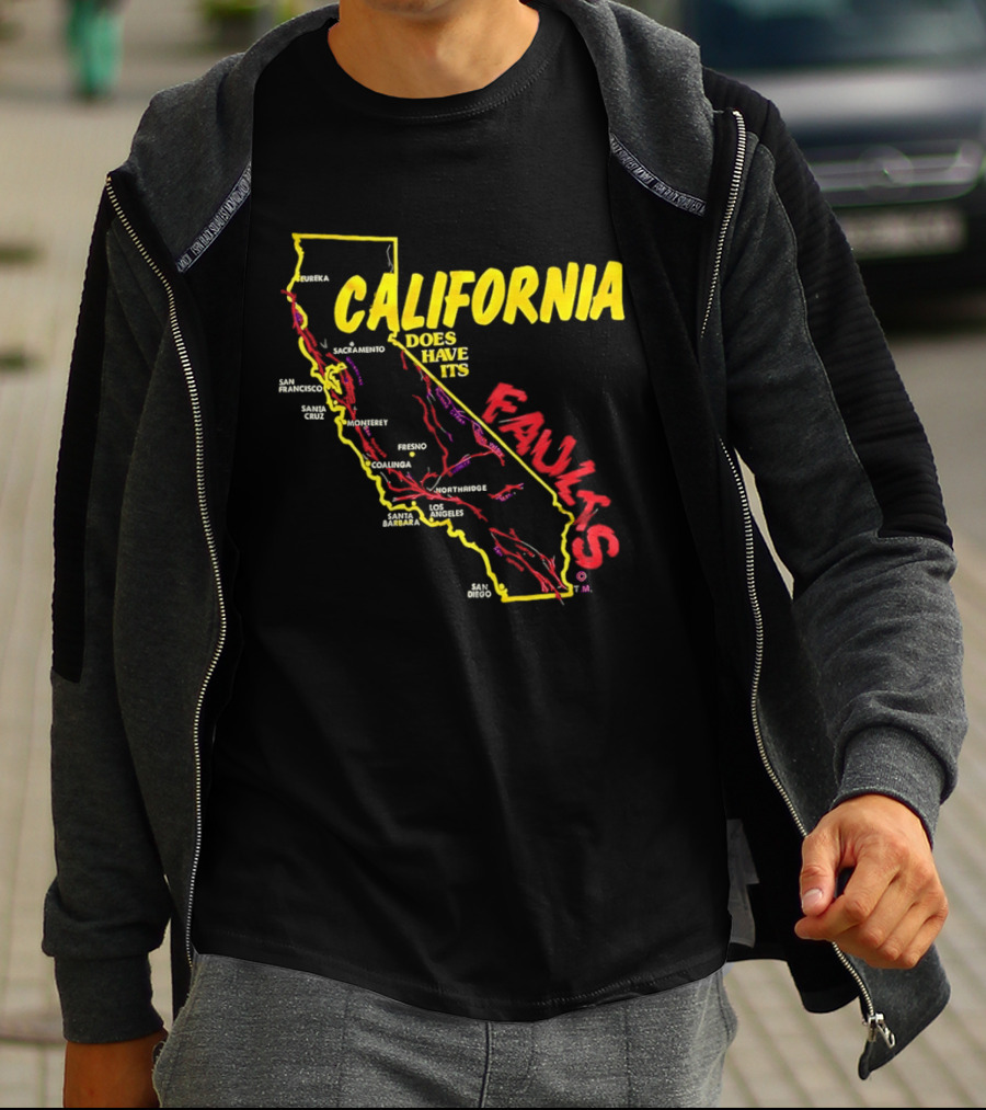 California State Map Geological Fault Lines San Francisco Los Angeles Faults T-Shirt