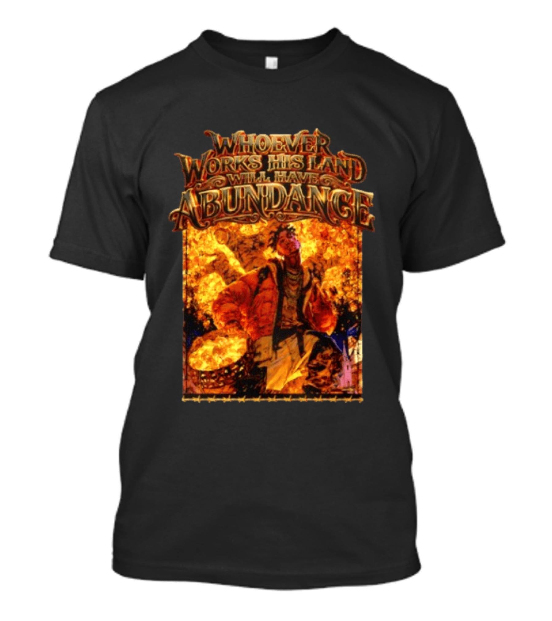 Whoever Works His Land Will Have Abundance Gold Manga T-Shirt