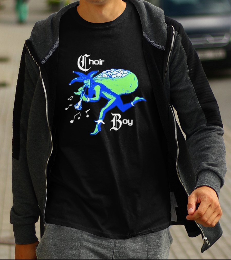 Choir Boy Running Jester With Bag Of Bones And Musical Notes T-Shirt