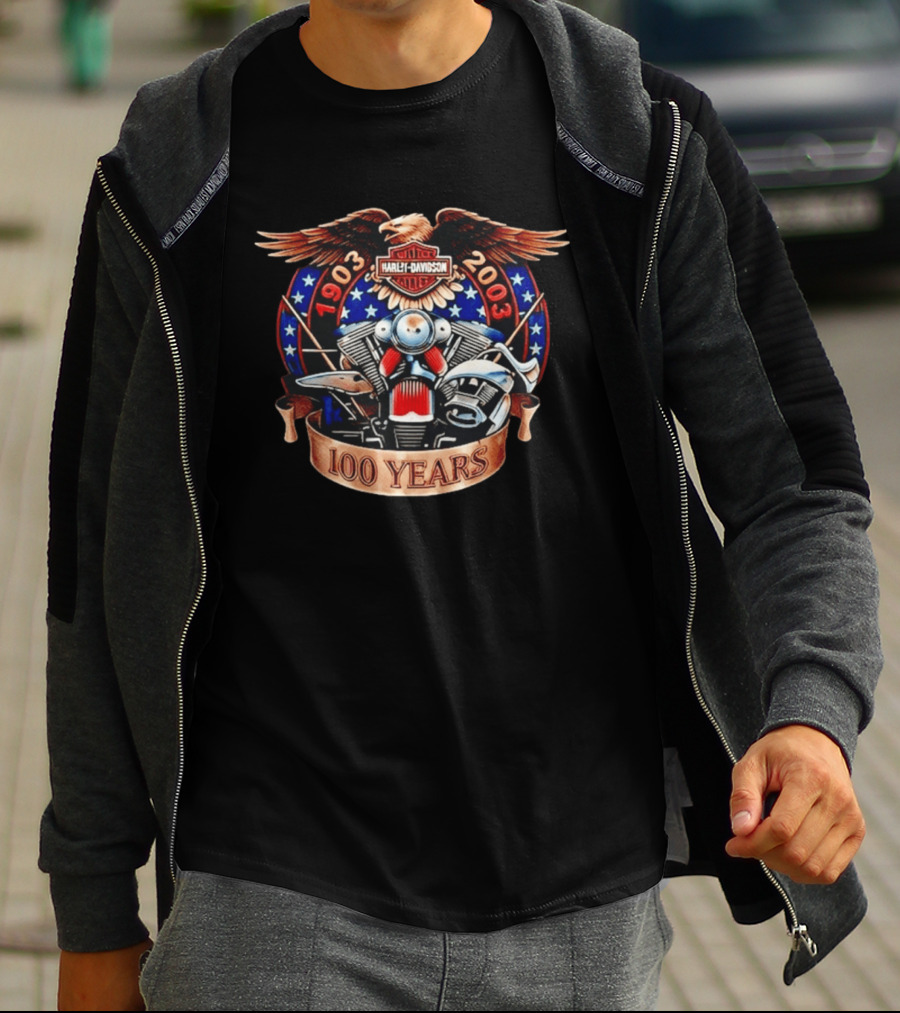 Harley Davidson 1903 2003 100 Years Eagle Engine Stars T-Shirt