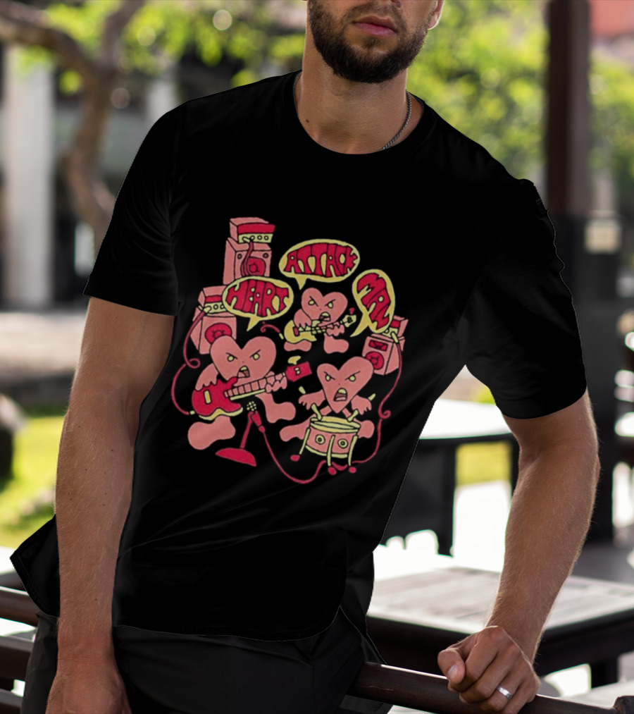 Heart Attack Man Band Of Hearts Playful Cartoon Musicians T-Shirt