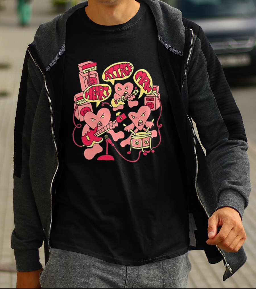 Heart Attack Man Band Of Hearts Playful Cartoon Musicians T-Shirt