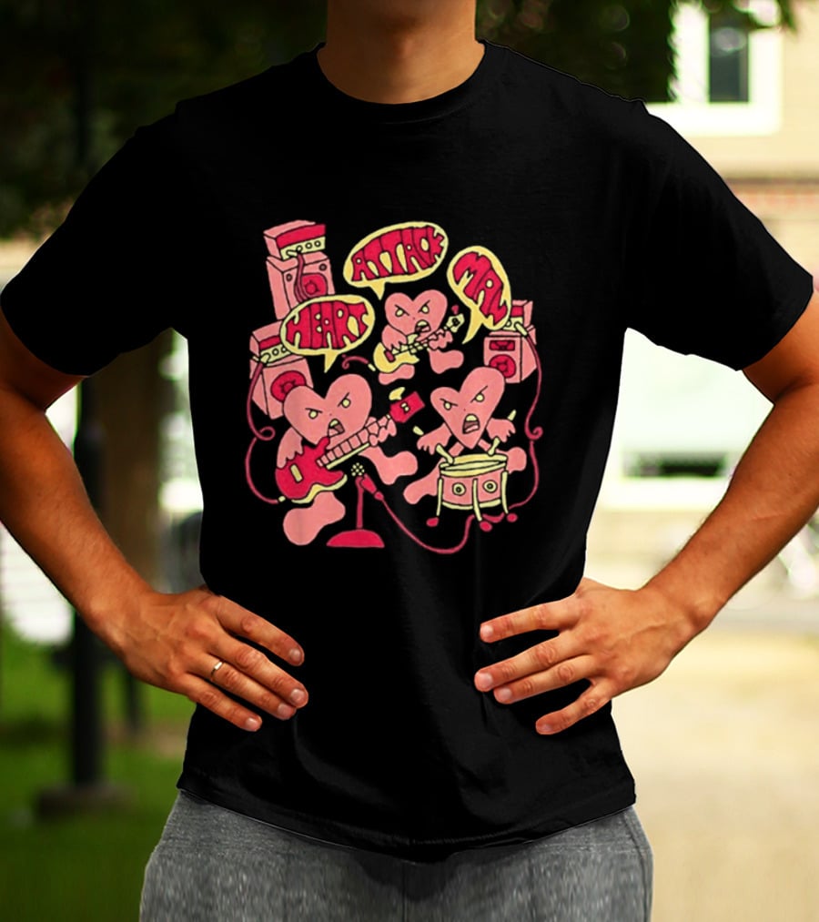 Heart Attack Man Band Of Hearts Playful Cartoon Musicians T-Shirt