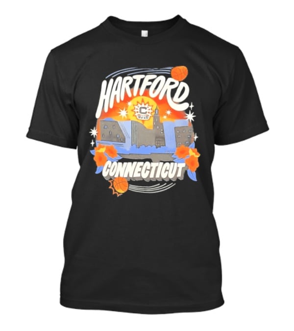 Hartford Connecticut Sun Basketball Skyline With Flowers And Basketballs T-Shirt