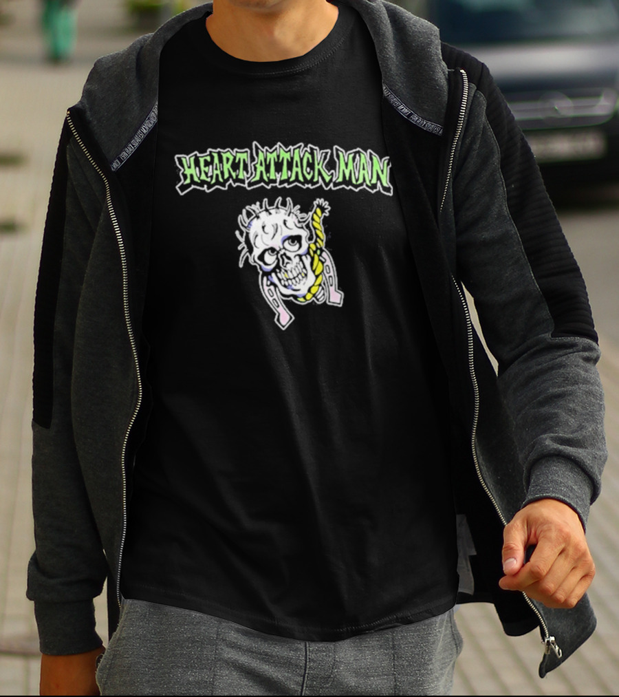 Heart Attack Man Skull Noose Pale Green Text Yellow Rope T-Shirt