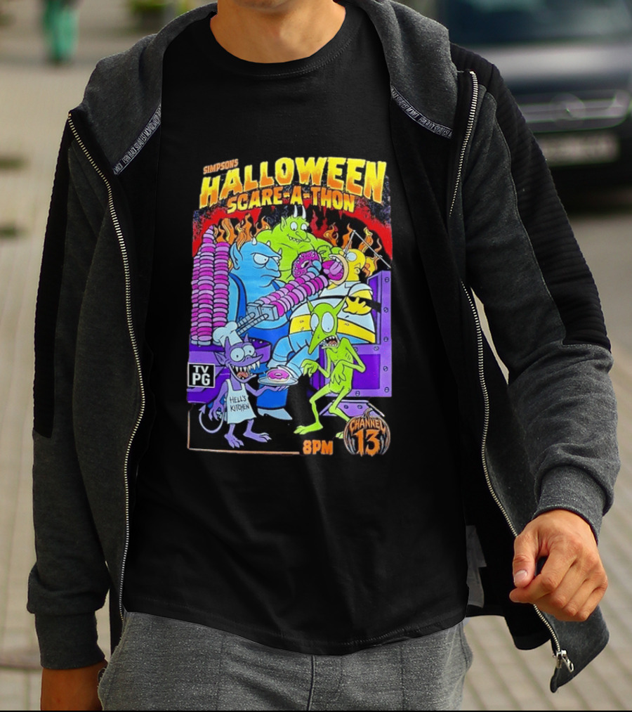Simpsons Halloween Scare A Thon TV PG 8PM Channel 13 Hell's Kitchen Monsters And Aliens T-Shirt