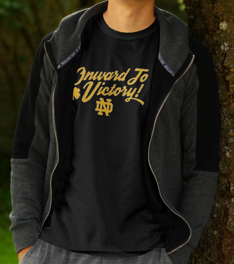 Notre Dame Onward To Victory ND Logo And Shamrock T-Shirt