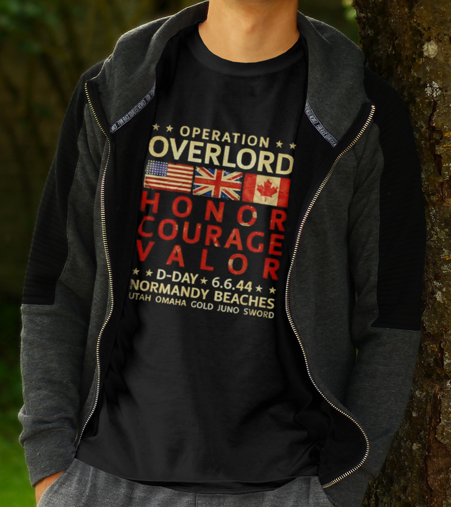 Operation Overlord Honor Courage Valor D Day 6.6.44 Normandy Beaches Utah Omaha Gold Juno Sword T-Shirt