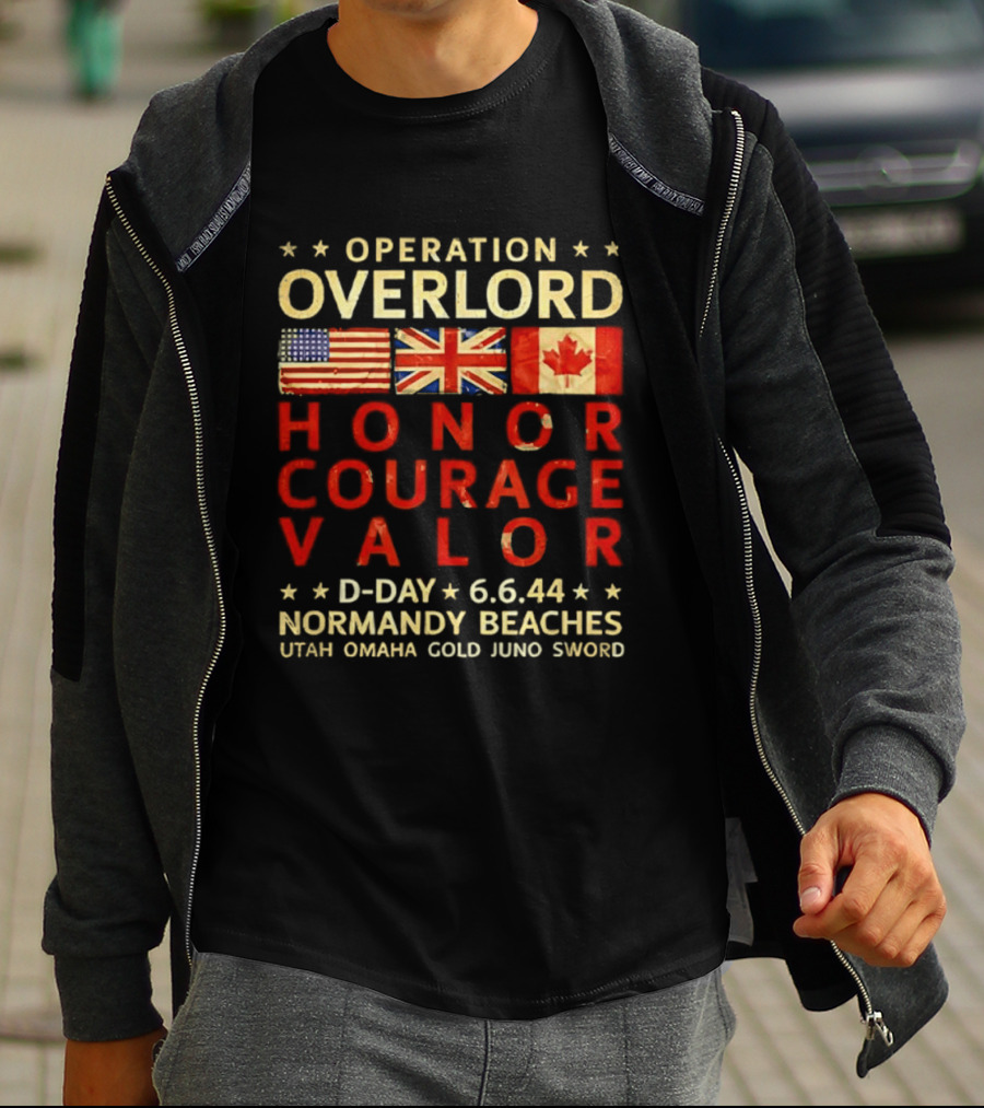 Operation Overlord Honor Courage Valor D Day 6.6.44 Normandy Beaches Utah Omaha Gold Juno Sword T-Shirt