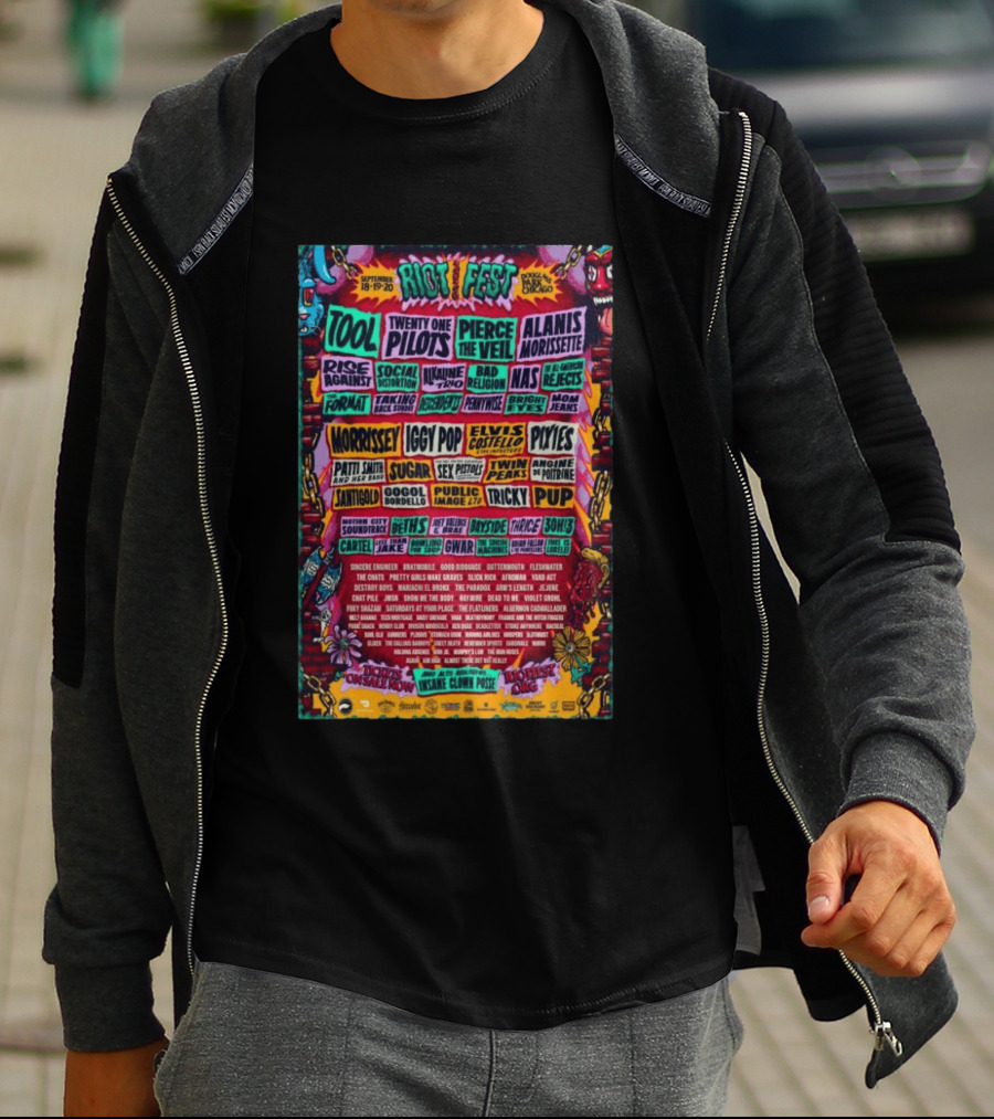 Riot Fest 2026 Lineup Featuring Tool Nine Inch Nails Iggy Pop Pixies Chicago T-Shirt