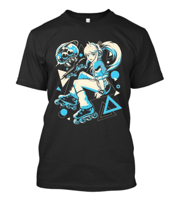 Samus Aran Metroid Rollerblades Skateboard Retro Gaming T-Shirt