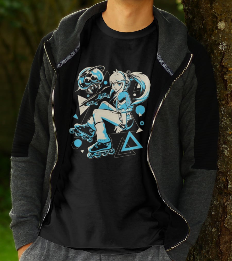 Samus Aran Metroid Rollerblades Skateboard Retro Gaming T-Shirt