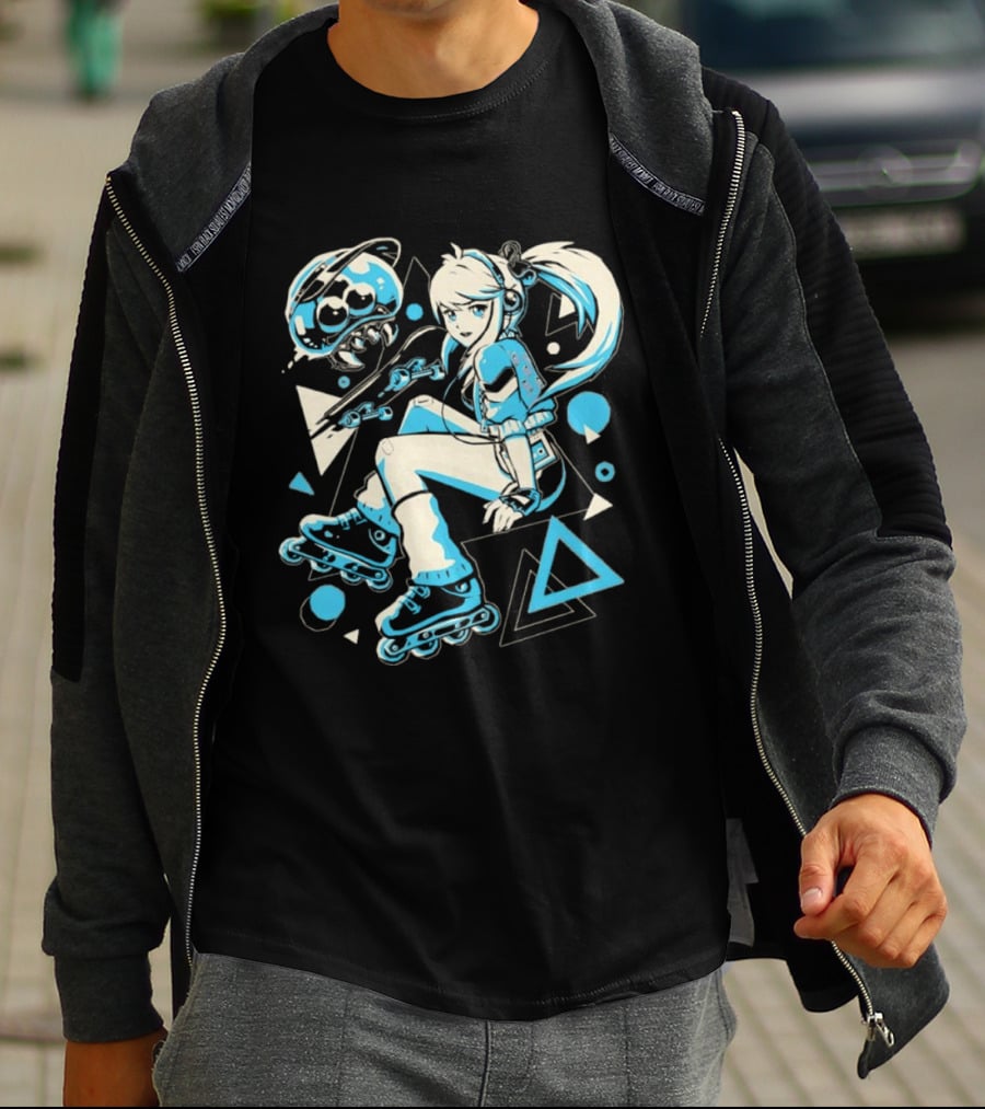 Samus Aran Metroid Rollerblades Skateboard Retro Gaming T-Shirt