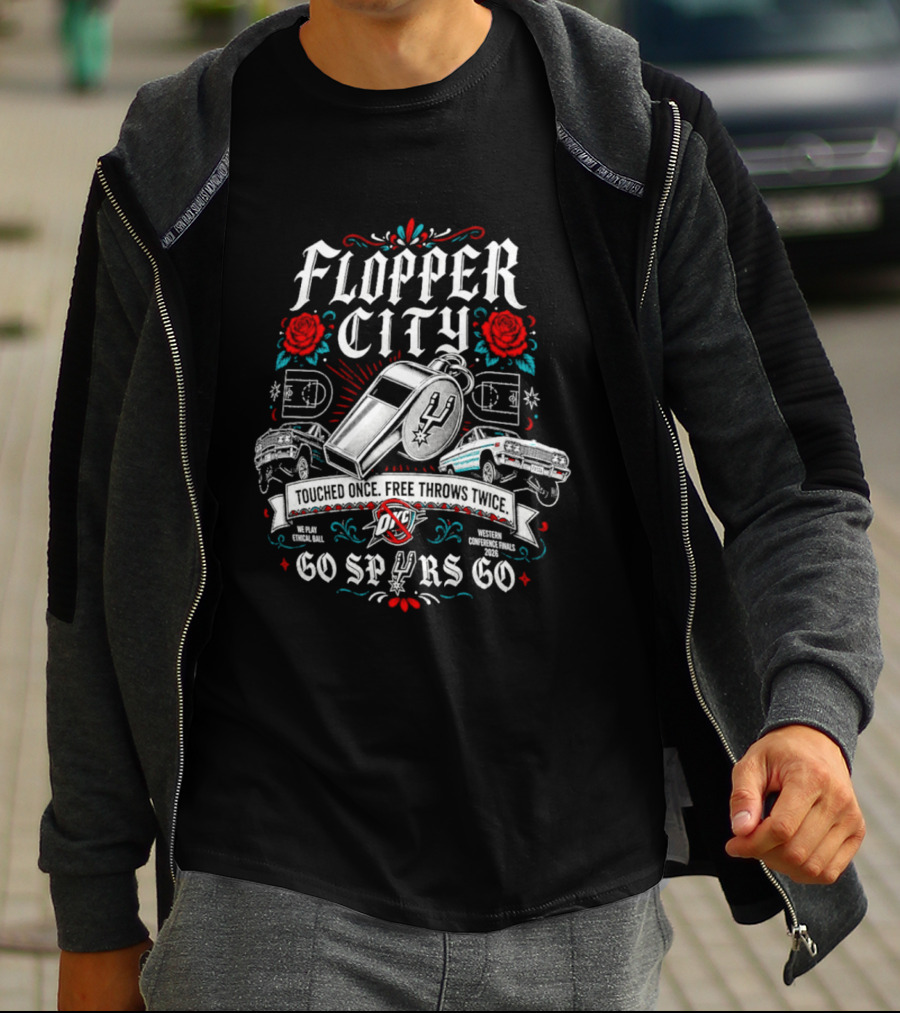 Flopper City San Antonio Spurs Touched Once Free Throws Twice 60 Spurs 60 T-Shirt