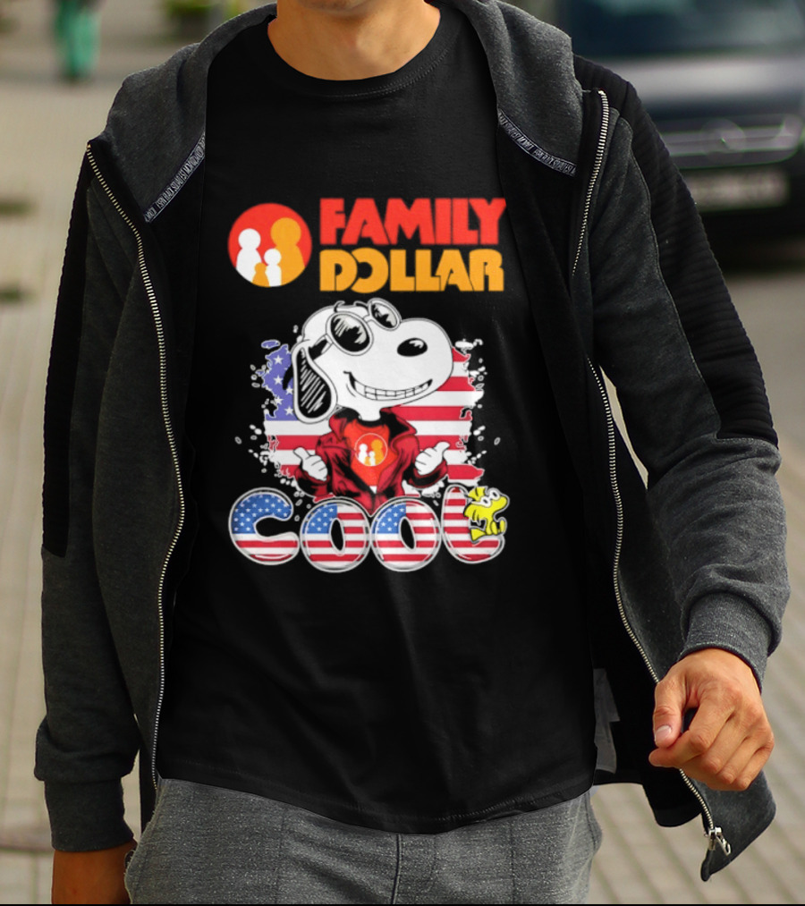 Family Dollar Snoopy I Love Cool Woodstock American Flag T-Shirt