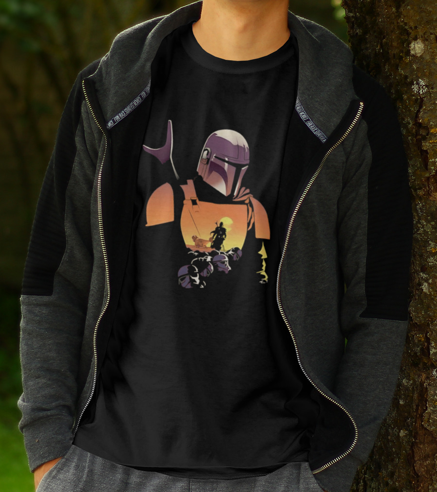 The Mandalorian Grogu Star Wars Journey Silhouette In Armor Scene T-Shirt