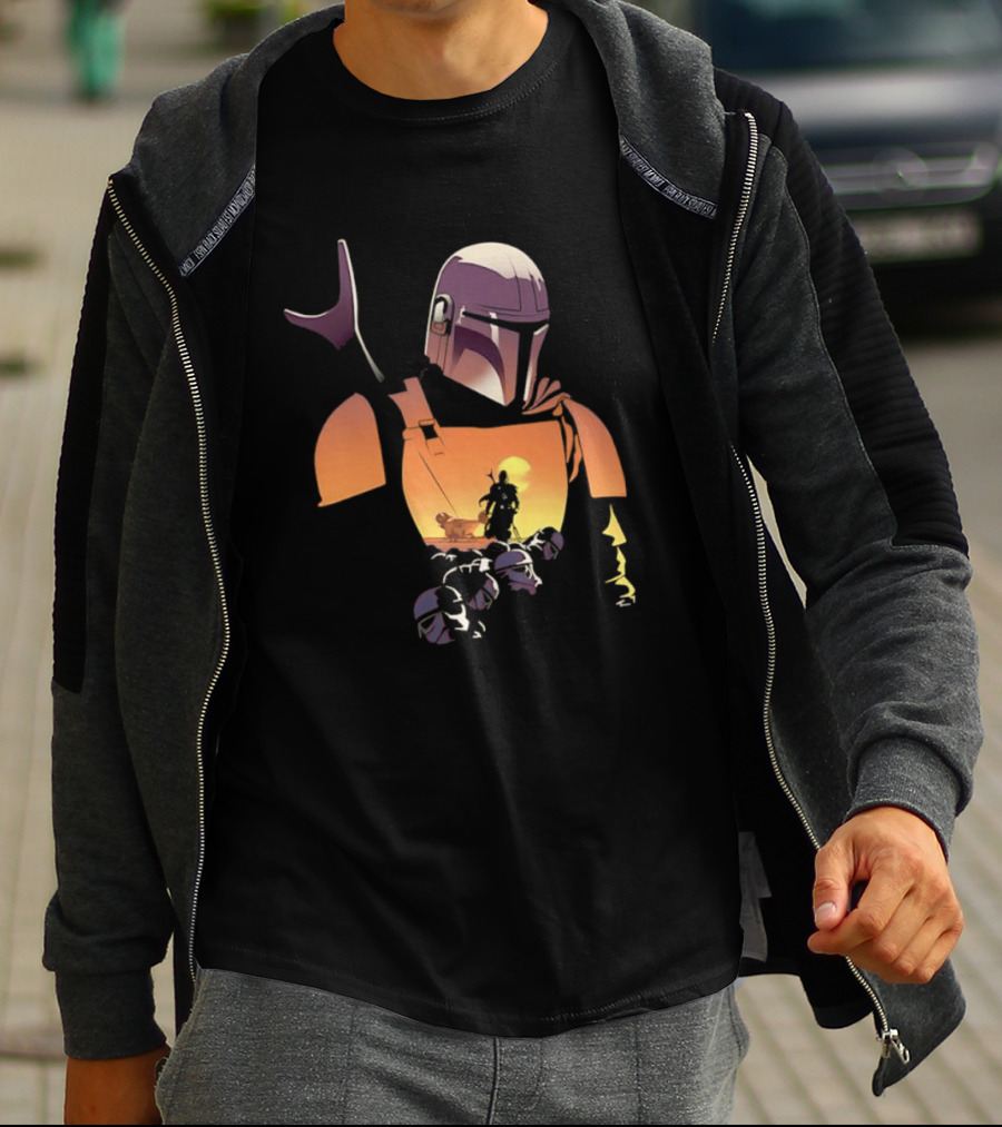 The Mandalorian Grogu Star Wars Journey Silhouette In Armor Scene T-Shirt