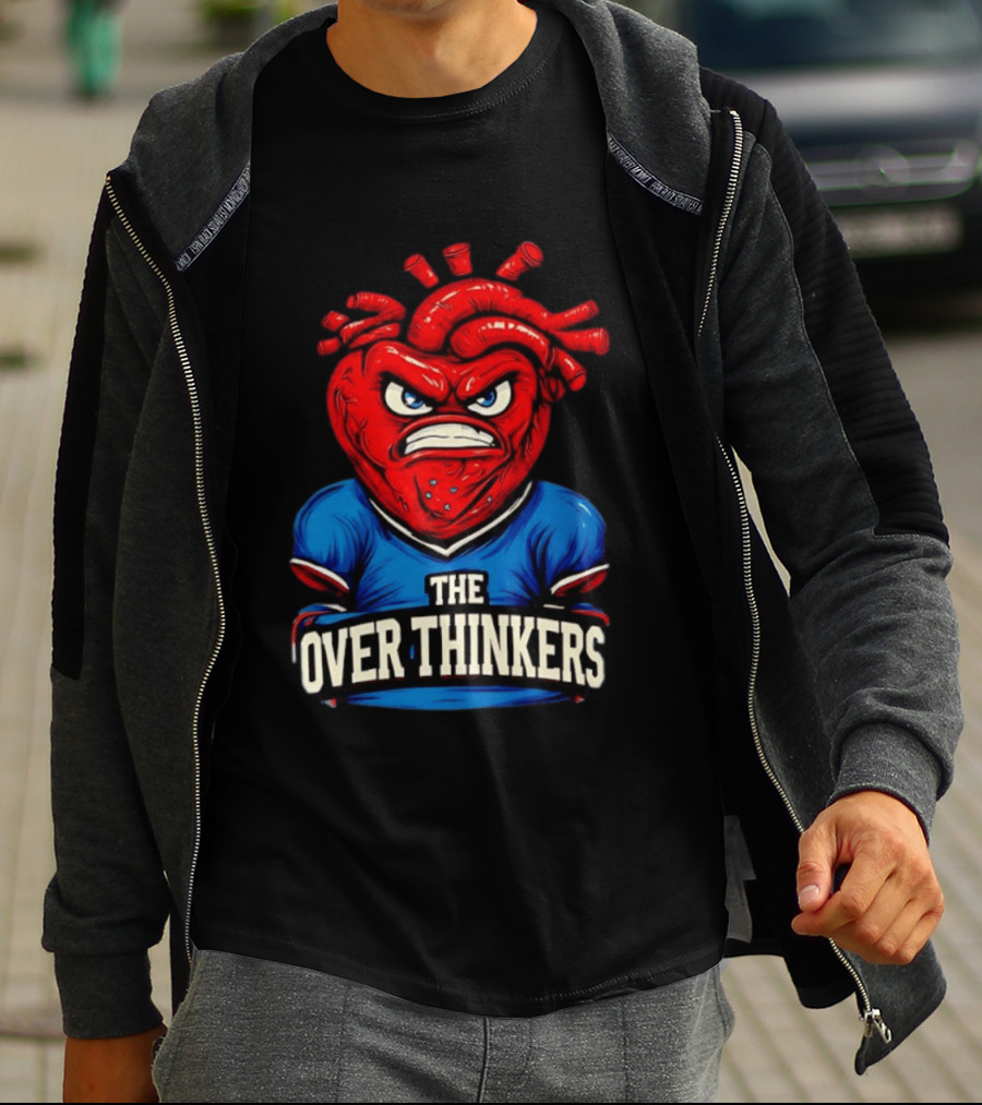 The Overthinkers Varsity Angry Heart Bold Red Blue T-Shirt