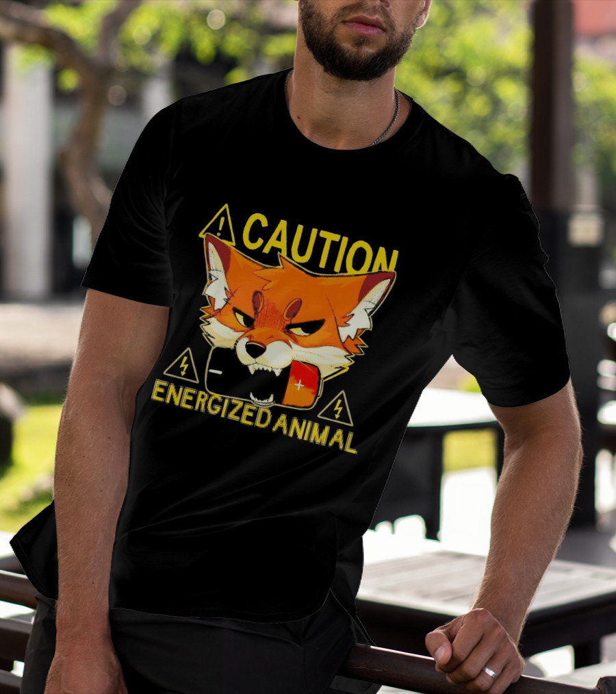 Caution Energized Animal Fox Battery Warning T-Shirt
