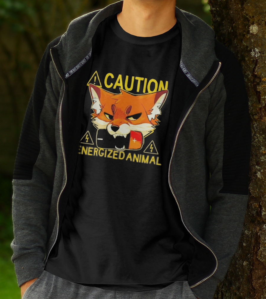 Caution Energized Animal Fox Battery Warning T-Shirt
