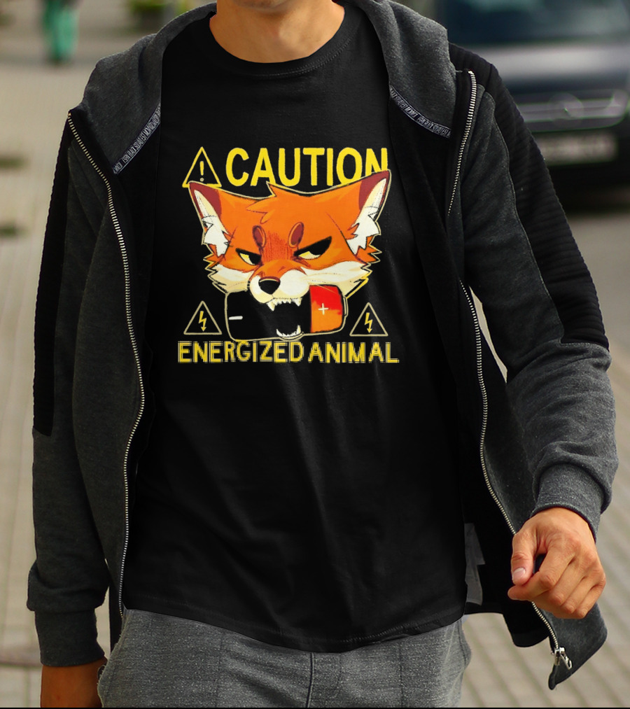Caution Energized Animal Fox Battery Warning T-Shirt