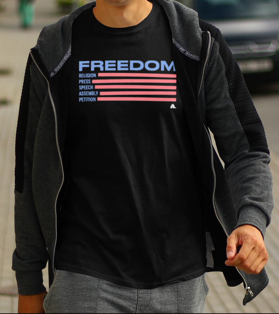 Freedom Religion Press Speech Assembly Petition American Flag T-Shirt