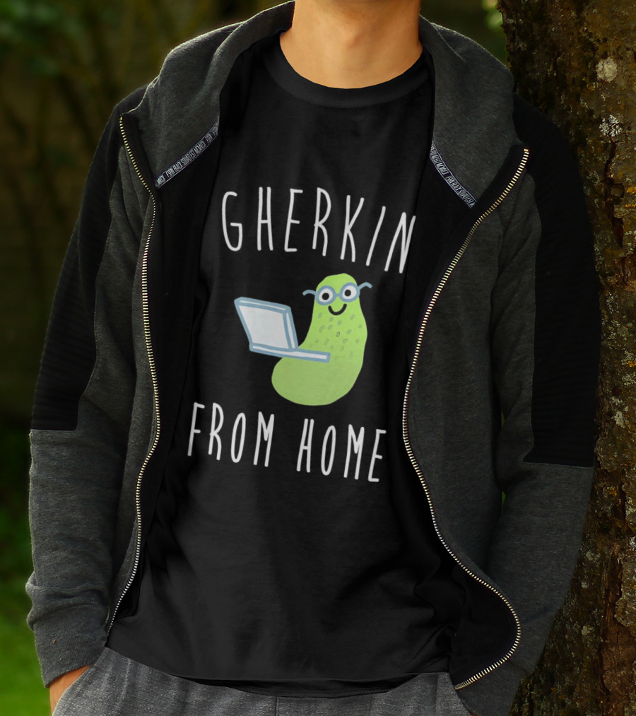 Gherkin From Home Cute Pickle With Laptop T-Shirt