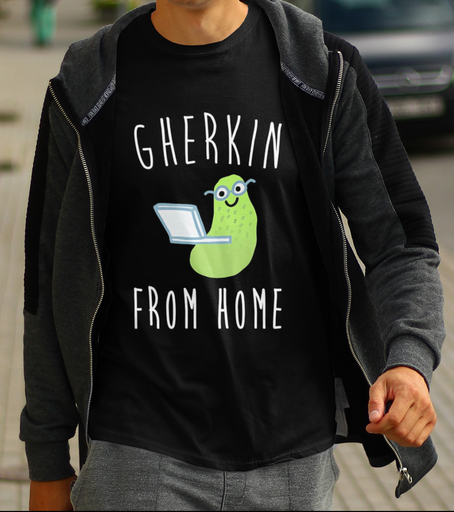 Gherkin From Home Cute Pickle With Laptop T-Shirt