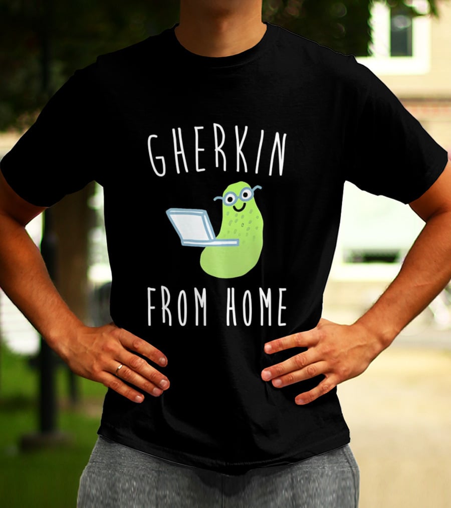 Gherkin From Home Cute Pickle With Laptop T-Shirt
