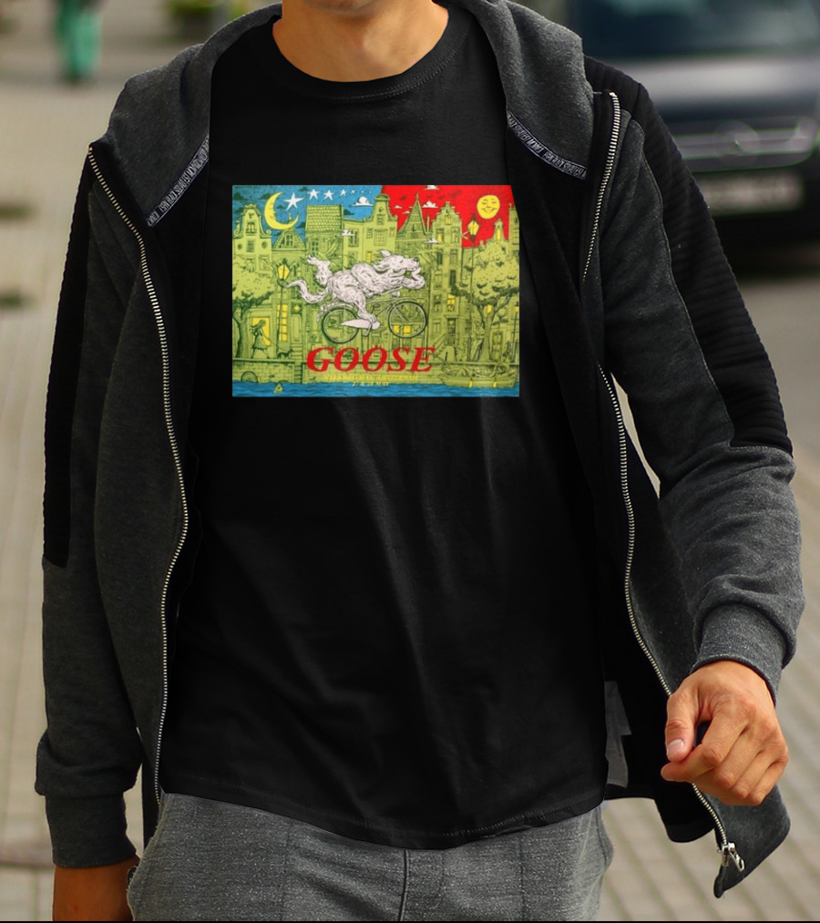 Goose Amsterdam Netherlands 2026 Melkweg Max 27 28 May Gig Bicycle Moon Sun Wolf Houses T-Shirt