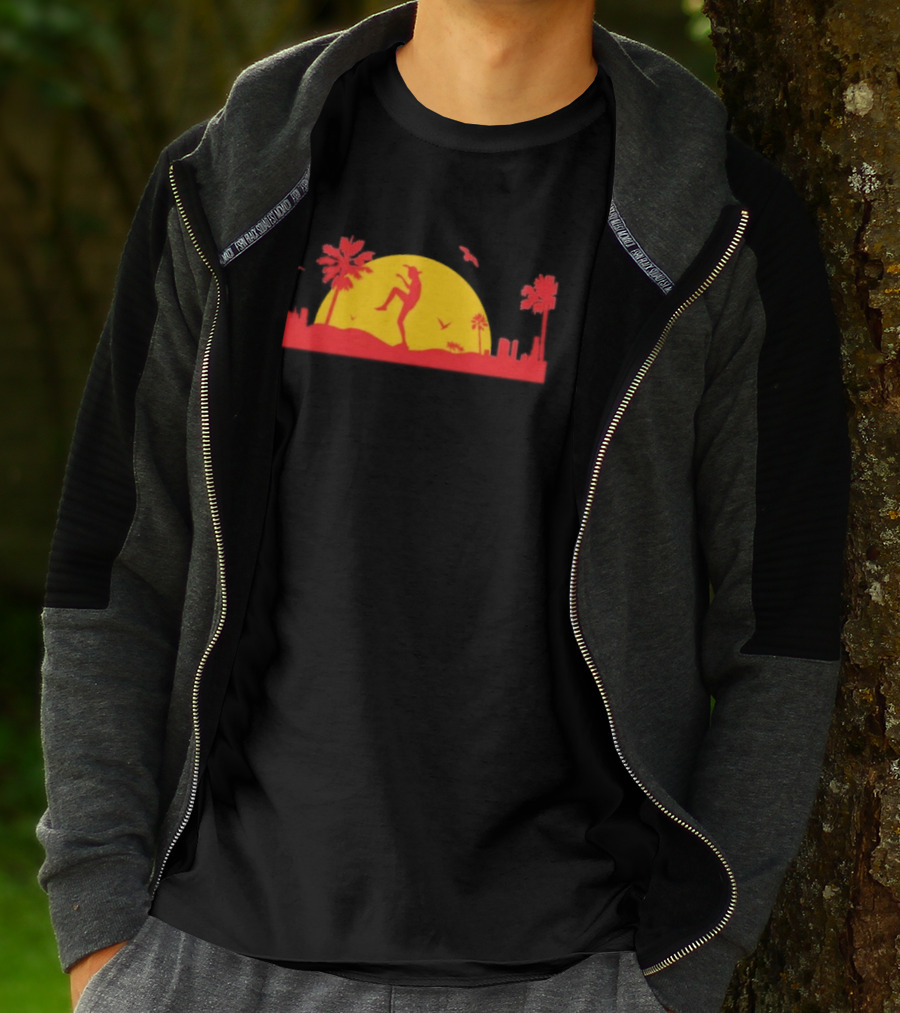 Cobra Kai Crane Kick Sunset Scene With Palm Trees And Birds T-Shirt