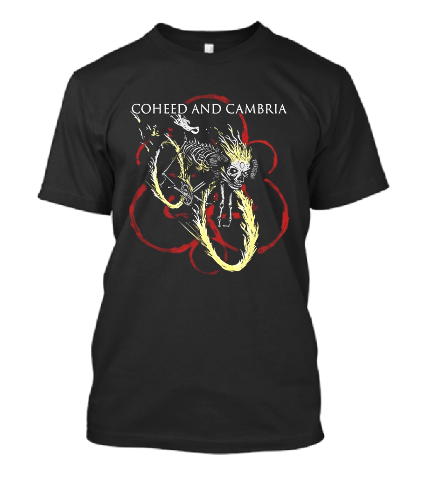 Coheed And Cambria Skeleton With Flame Hair Red Circle T-Shirt