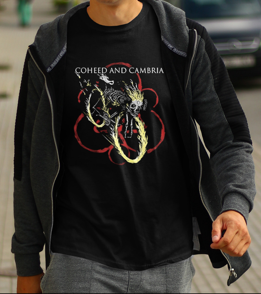 Coheed And Cambria Skeleton With Flame Hair Red Circle T-Shirt