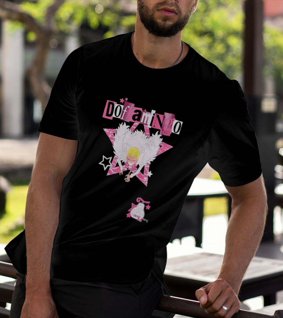 Doflamingo One Piece Pink Star Feathered Cape Anime T-Shirt