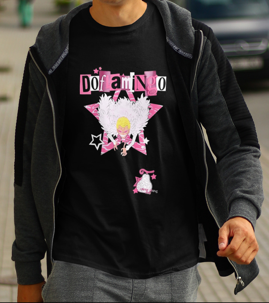 Doflamingo One Piece Pink Star Feathered Cape Anime T-Shirt
