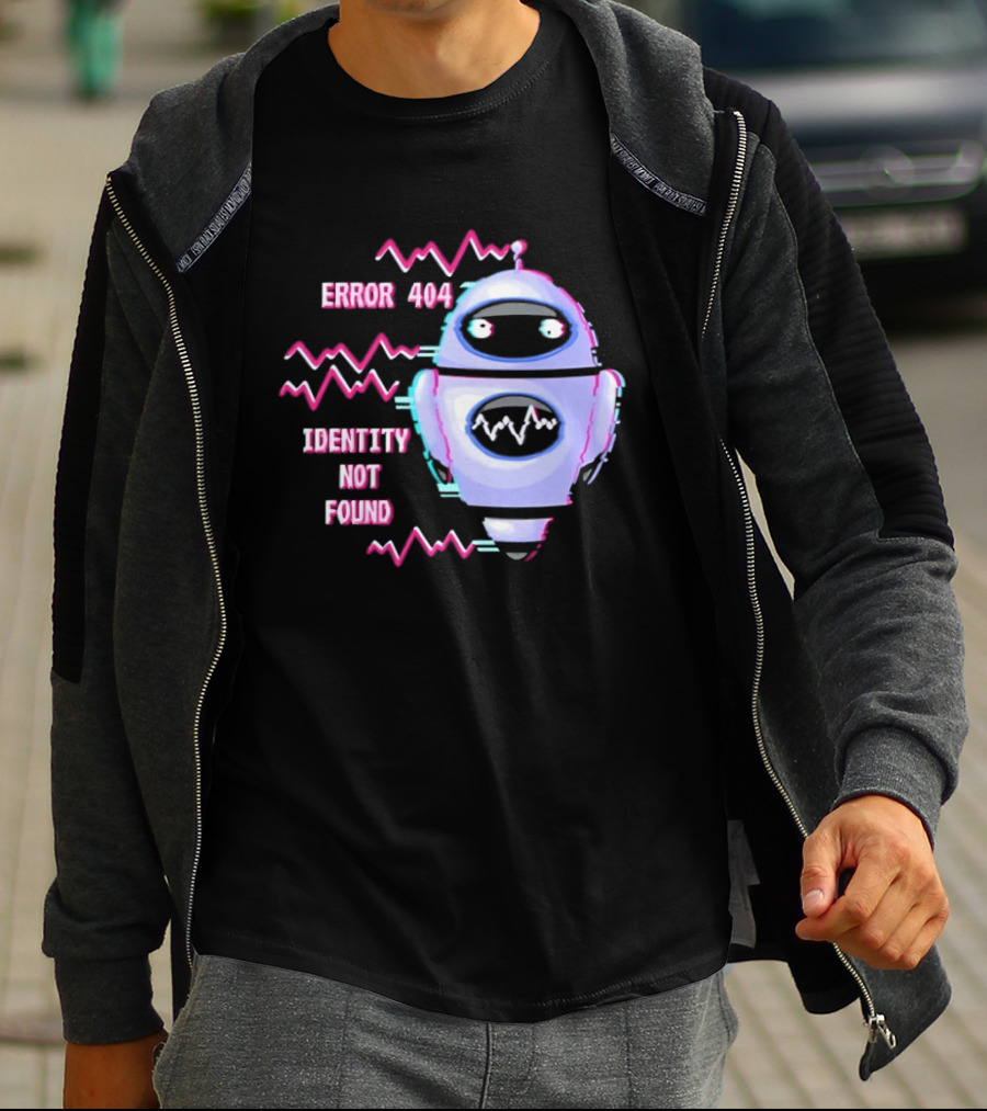 Error 404 Identity Not Found Robot Graphic With Glitch Effect T-Shirt