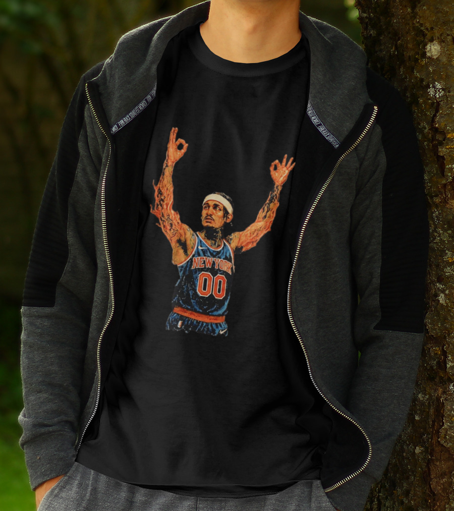 Jordan Clarkson New York Knicks Flaming Arms Basketball Game 1 2026 T-Shirt
