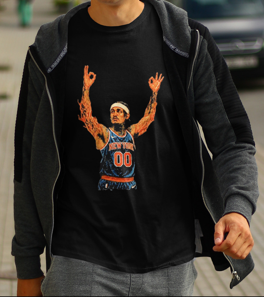 Jordan Clarkson New York Knicks Flaming Arms Basketball Game 1 2026 T-Shirt