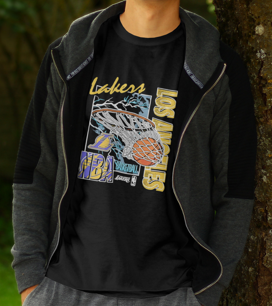 Lakers Los Angeles NBA Basketball Hoops Classic Team Yellow And Blue T-Shirt