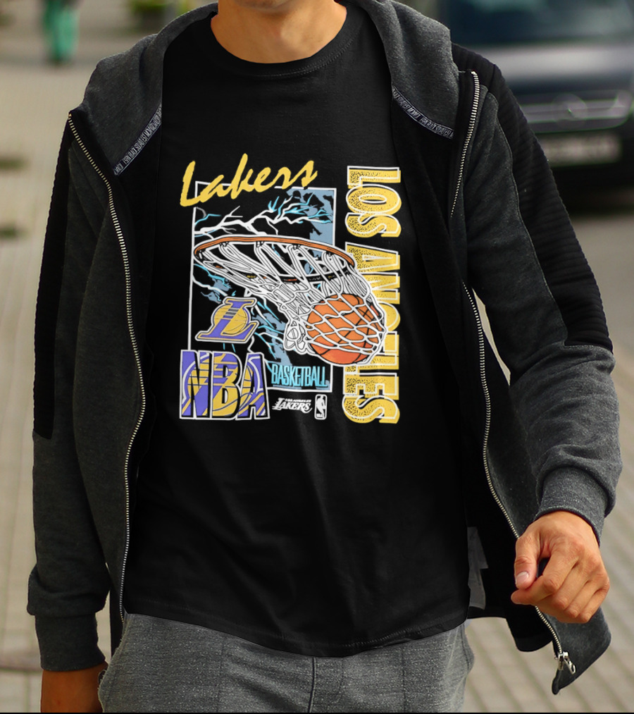 Lakers Los Angeles NBA Basketball Hoops Classic Team Yellow And Blue T-Shirt