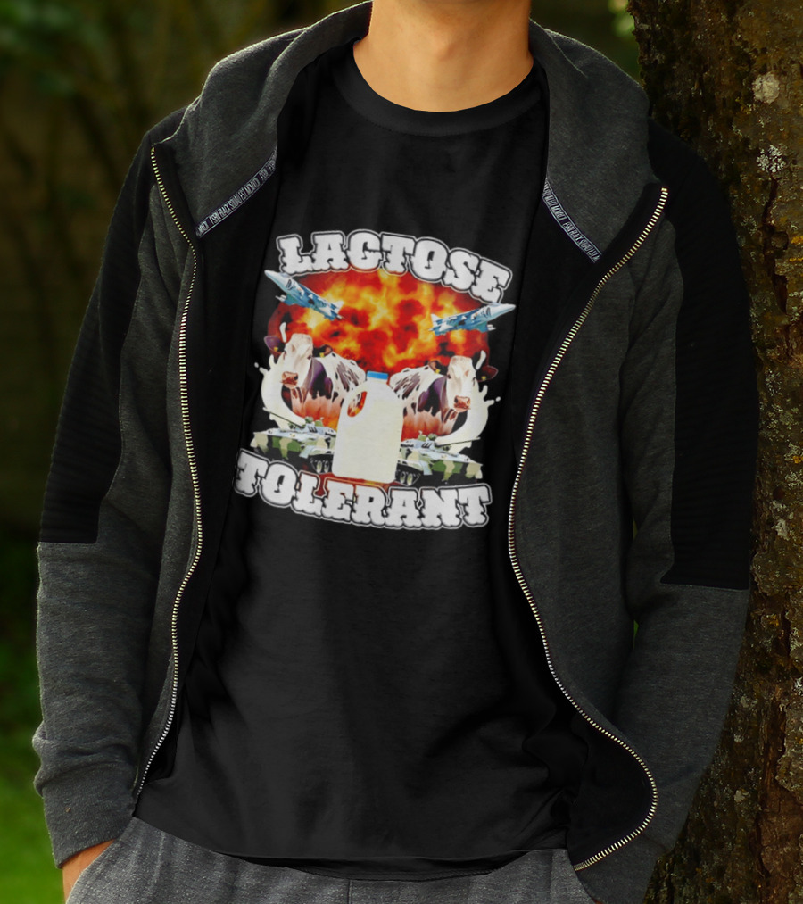 Lactose Tolerant Milk Cow Conflict With Military Jets And Tanks Explosion T-Shirt