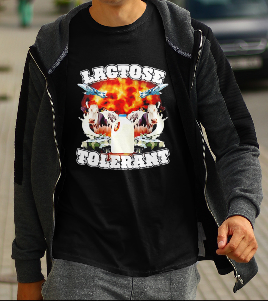 Lactose Tolerant Milk Cow Conflict With Military Jets And Tanks Explosion T-Shirt