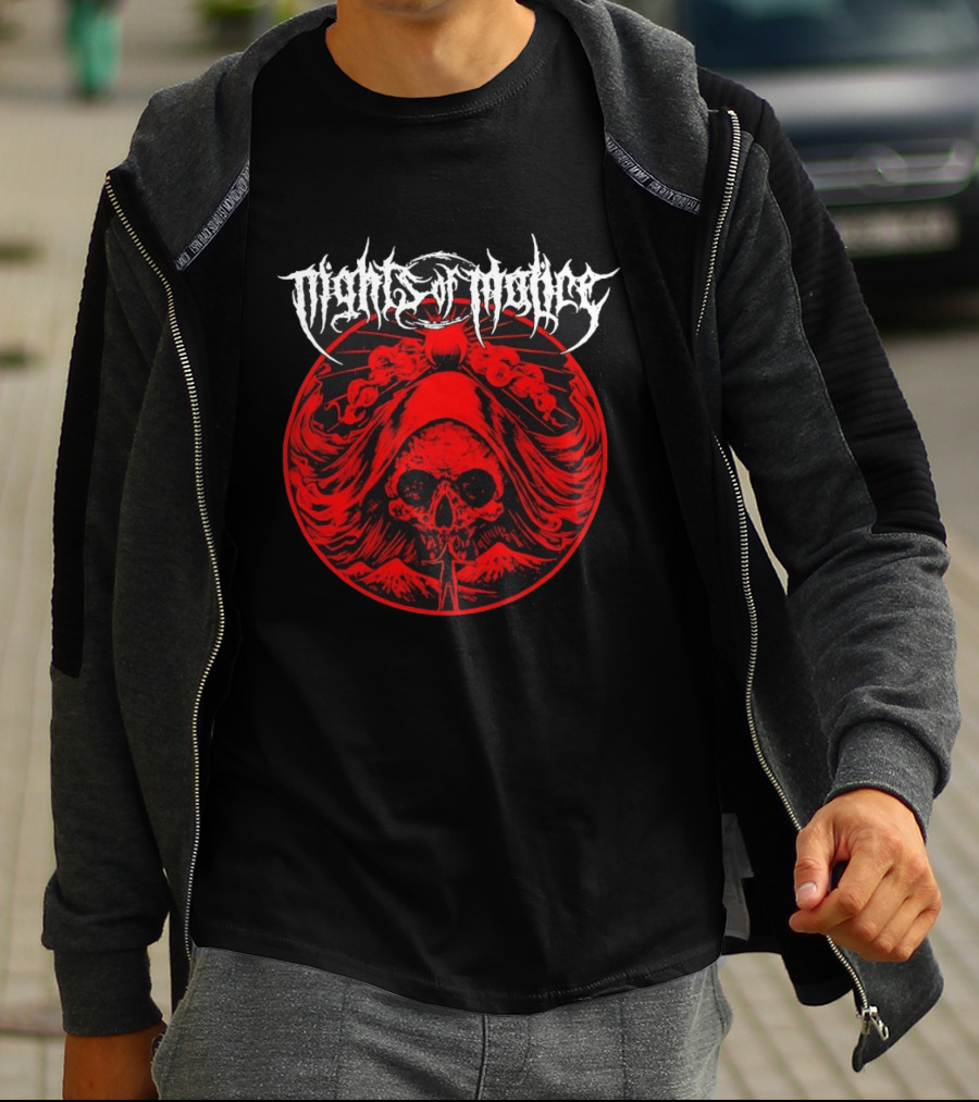 Nights Of Malice Near Death Skull Art Dark Red T-Shirt
